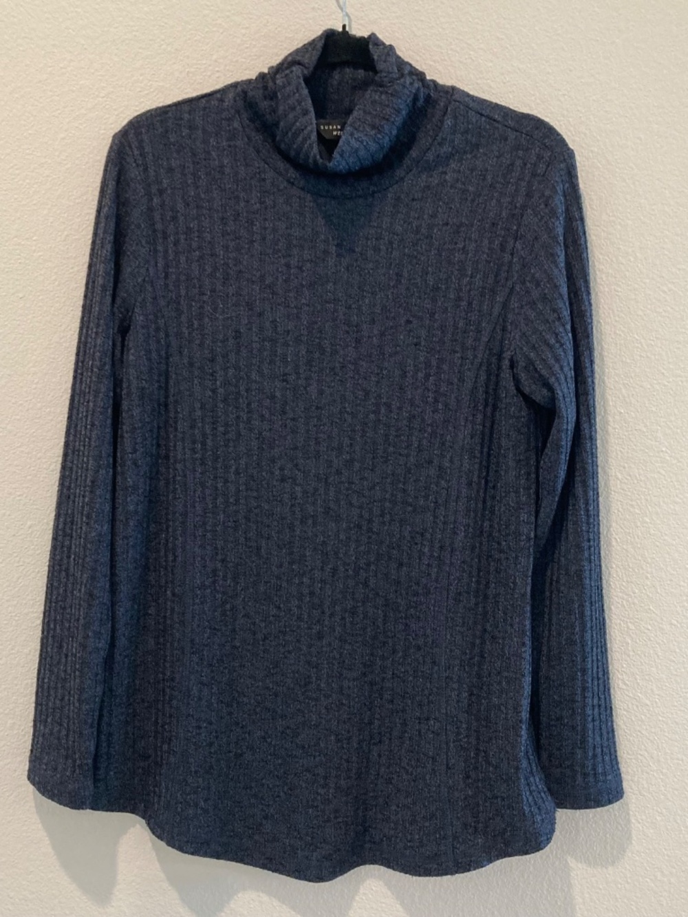 Susan Graver Weekend Charcoal Black Ribbed Mock Neck Tunic Sweater M
